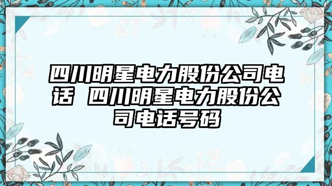 四川明星電力股份公司電話 四川明星電力股份公司電話號碼