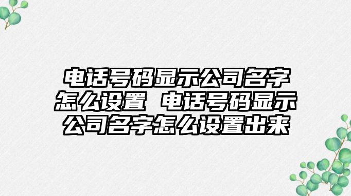 電話號碼顯示公司名字怎么設(shè)置 電話號碼顯示公司名字怎么設(shè)置出來