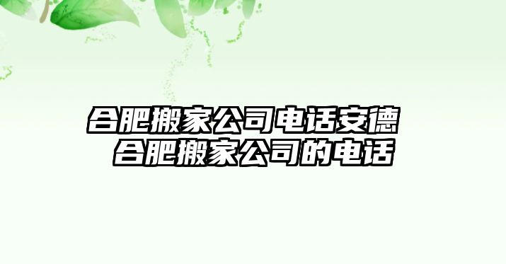 合肥搬家公司電話安德 合肥搬家公司的電話