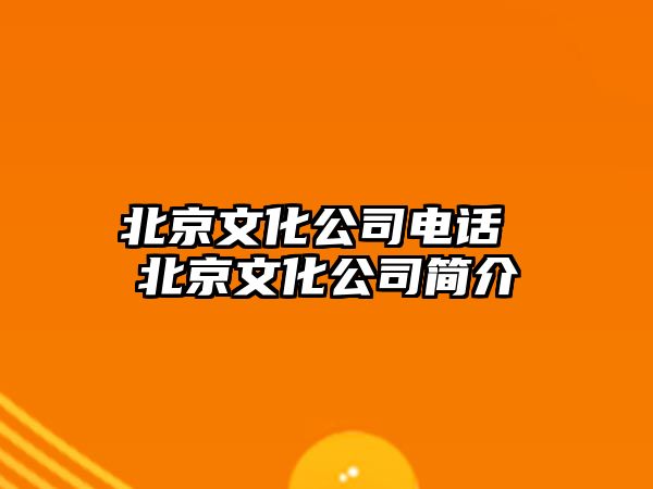 北京文化公司電話 北京文化公司簡(jiǎn)介