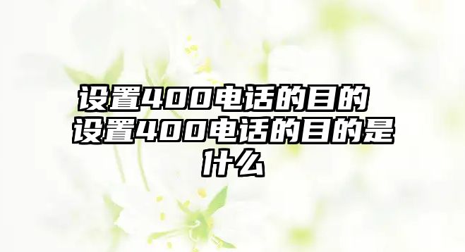 設置400電話的目的 設置400電話的目的是什么