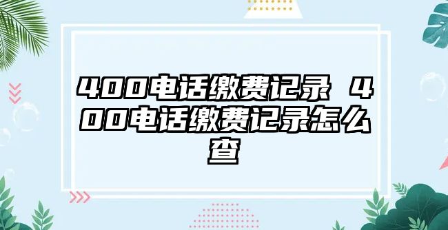 400電話繳費(fèi)記錄 400電話繳費(fèi)記錄怎么查